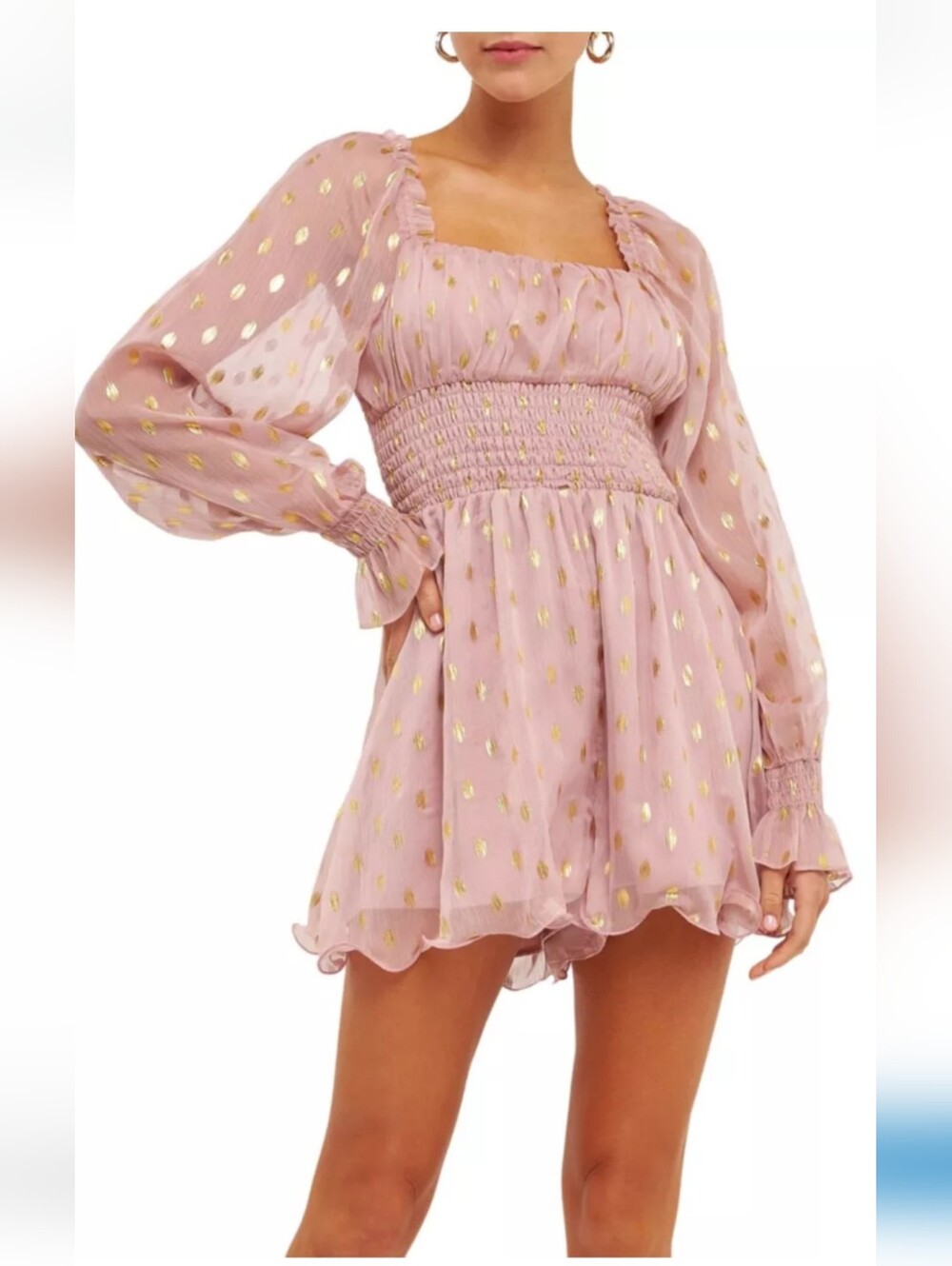 Foiled Dot Romper- Dusty Pink